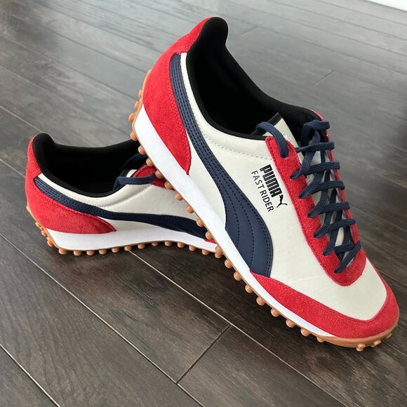 Puma Fast Rider White, Red and Blue Sneakers, US 10.5 - Picture 1 of 8